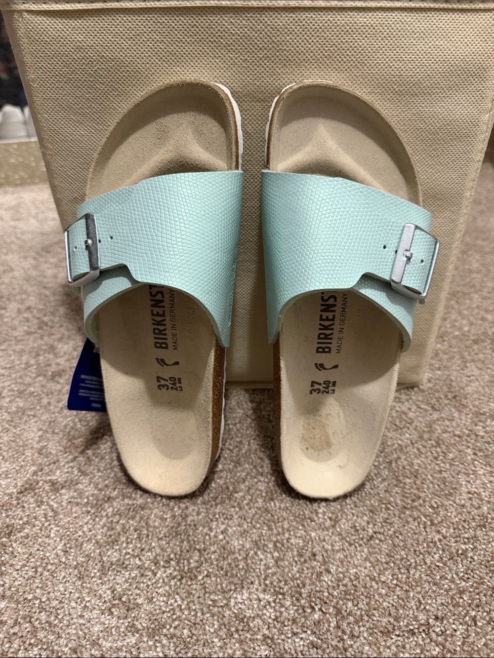 Birkenstock Single Strap Slide Sandals in Mint Green